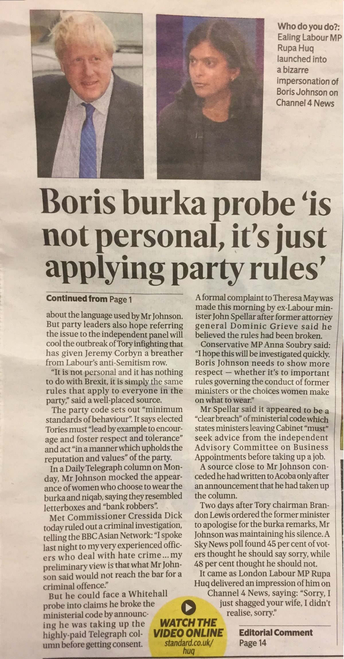 London Evening Standard - Boris & Burkas