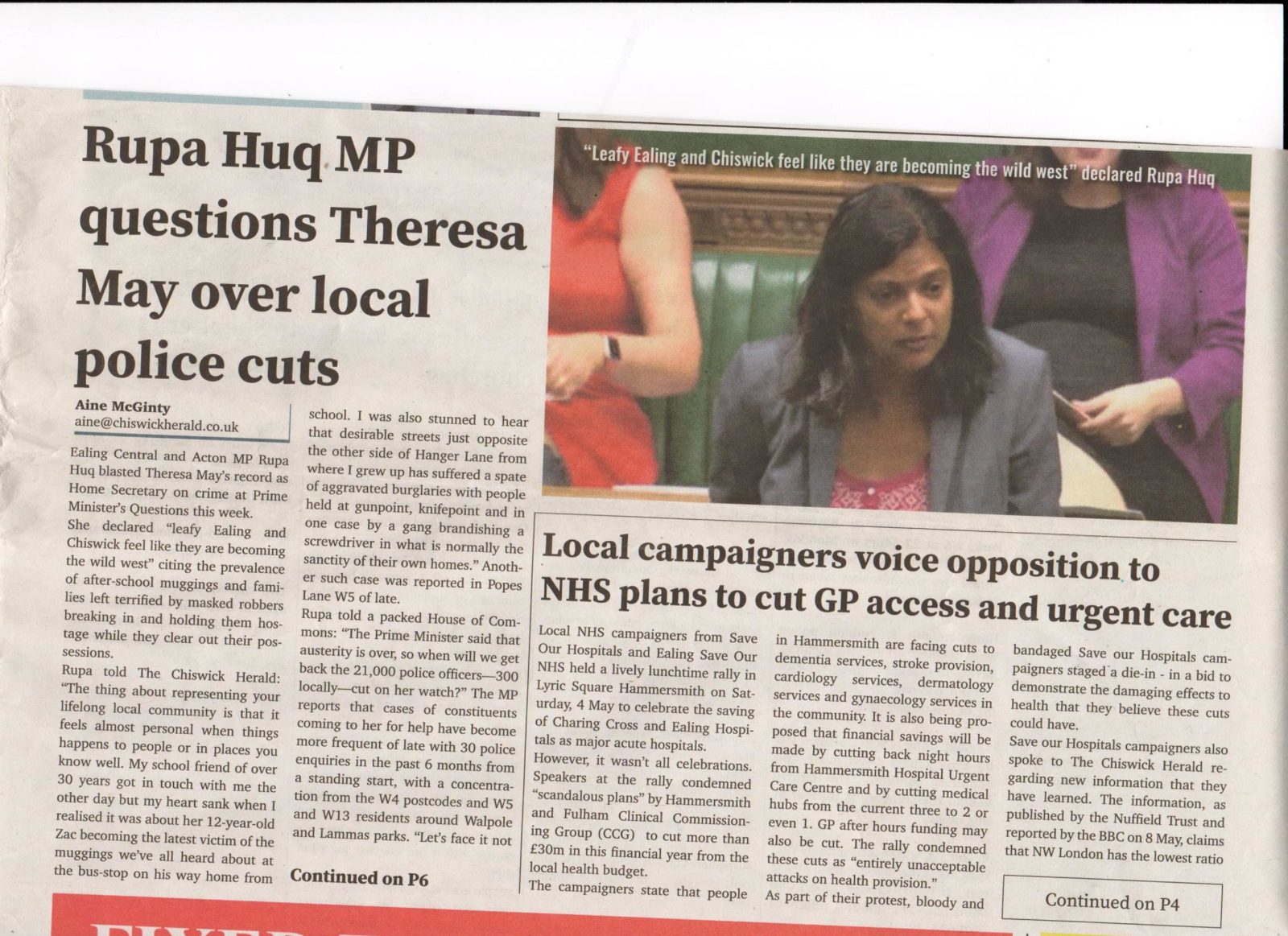 Rupa Huq MP questions Theresa May  over local police cuts