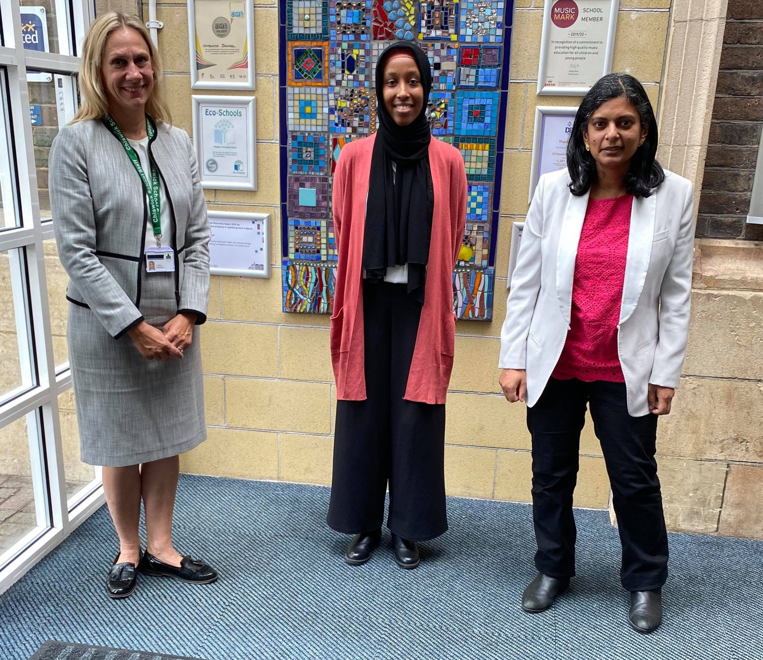 Thrilled: Chiswick School head Laura Ellener, Maimuna Hassan and Rupa Huq MP last week
