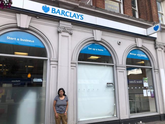 Closing soon: Rupa Huq at the soon-to-close West Ealing branch of Barclays