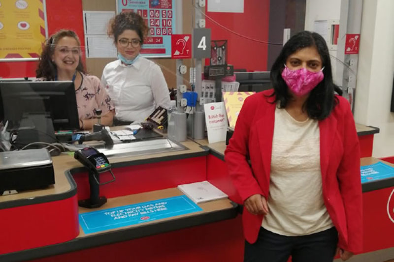 Rupa Huq with post office staff in WHSmith. Picture: Post Office