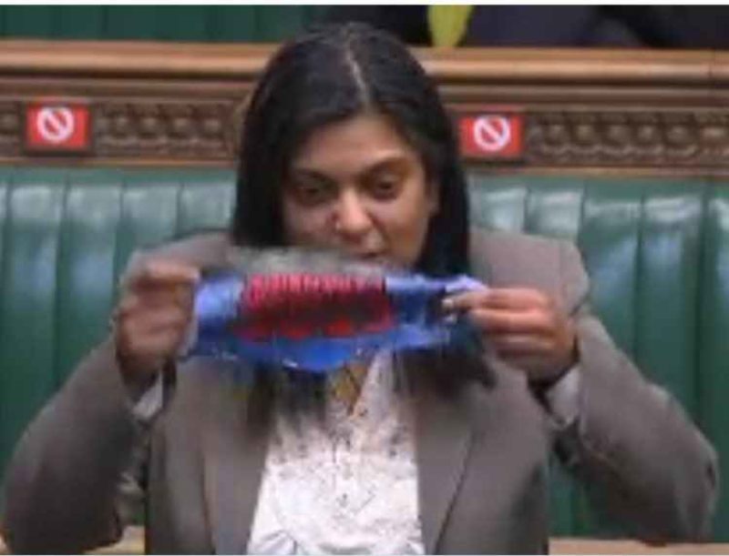 Rupa Huq turning the face mask inside out