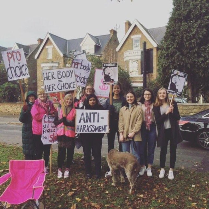 Rupa Huq MP standing with counter protesters outside Marie Stopes clinic on Mattock Lane in 2016, before the PSPO was introduced